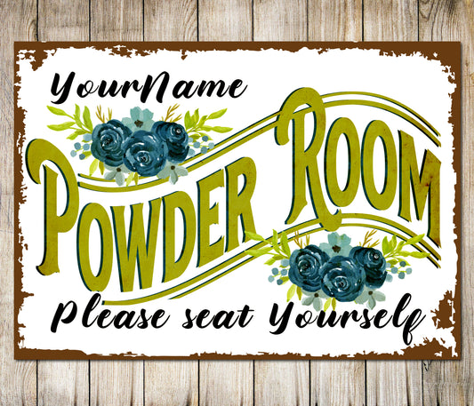 PERSONALISED Powder Room Sign Bathroom Farmhouse Custom Wall Decor Metal Plaque 0600