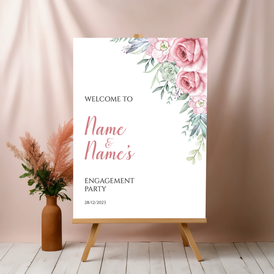 FLORAL Engagement Party Welcome Sign, A1, A2, A3 or A4, Engagement Party Signs, Engagement Decorations, Classy Modern Engagement Party Sign