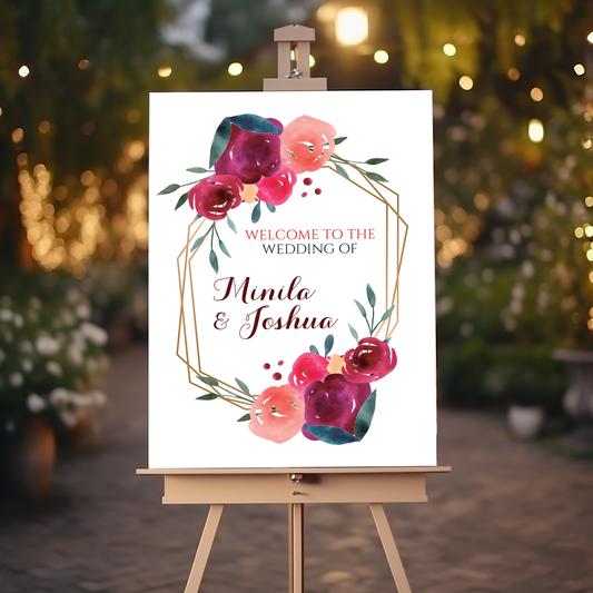 PINK Floral Wedding Welcome Sign, Wedding Sign, A1, A2, A3 or A4, Wedding Decor, Welcome Wedding Poster, Large Welcome Sign, Printed Sign