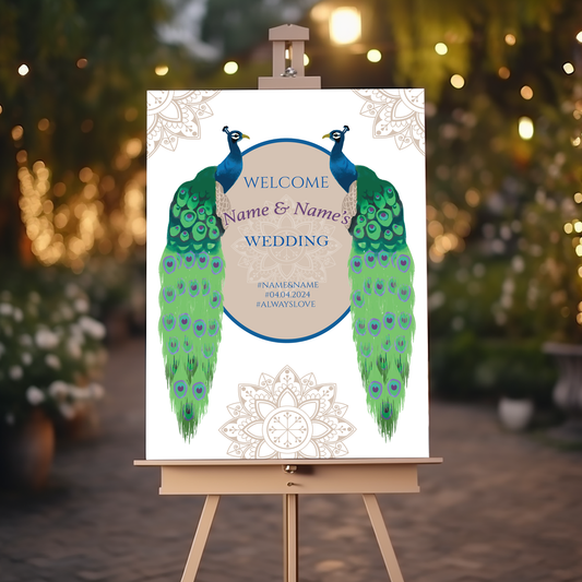Indian Wedding Welcome Sign, Desi Wedding Décor, A1, A2, A3 or A4, Reception Welcome Sign, Nikkah Welcome Board, Indian Peacock Welcome Sign