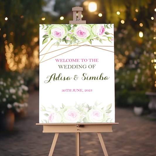 GREEN Floral Wedding Welcome Sign, Wedding Sign, A1, A2, A3 or A4, Wedding Decor, Welcome Wedding Poster, Large Welcome Sign, Printed Sign