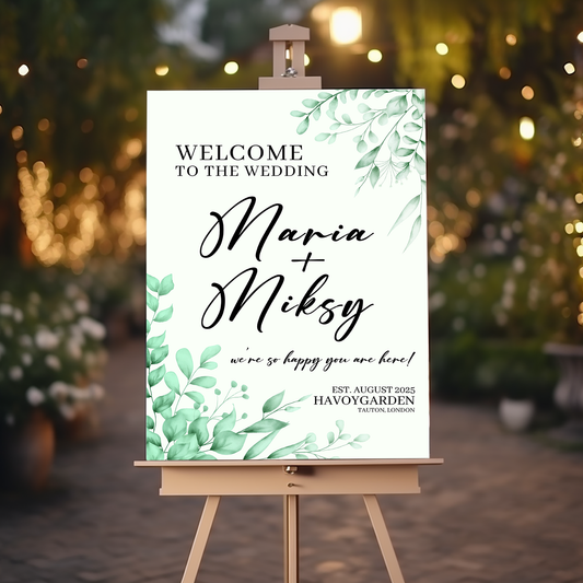 Eucalyptus Wedding Welcome Sign, A1, A2, A3 or A4, Botanical Wedding Sign, Minimalist Wedding, Modern Greenery Sign, Printed Wedding Sign