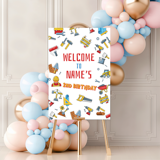 CONSTRUCTION Birthday Party Welcome Sign, A1, A2, A3 or A4, Birthday Party Signs, Birthday Decorations, Boys Girls Kids Birthday Party Sign