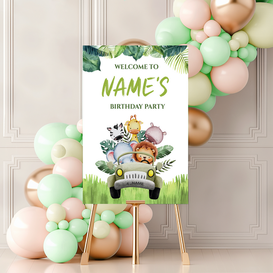 ANIMAL SAFARI Birthday Party Welcome Sign, A1, A2, A3 or A4, Birthday Party Signs, Birthday Decorations, Boys Girls Kids Birthday Party Sign