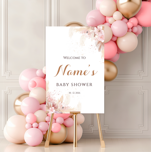 PAMPAS Baby Shower Welcome Board, A1, A2, A3 or A4, Gender Neutral Baby Shower Sign, Baby Welcome Sign, Baby Boy Baby Girl Shower, Party