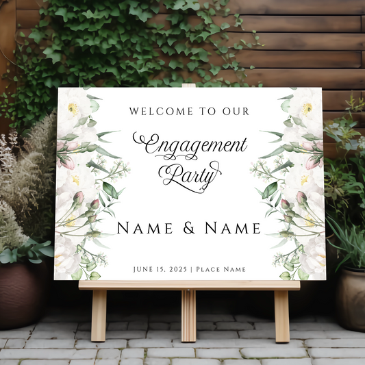 FLORAL GREENERY Engagement Party Welcome Sign, A1, A2, A3 or A4, Engagement Party Signs, Engagement Decorations, Modern Engagement Party
