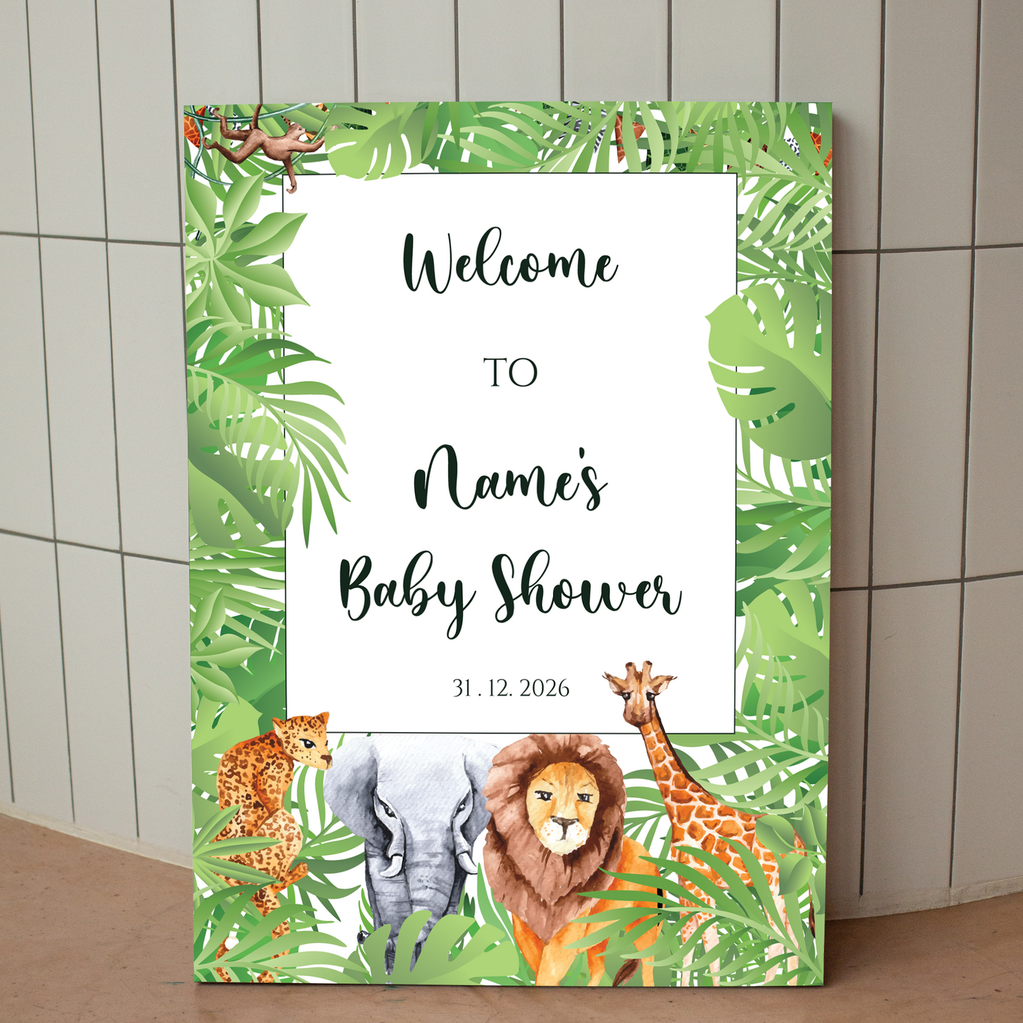 ANIMAL JUNGLE THEME Baby Shower Welcome Board, A1, A2, A3 or A4, Gender Neutral Baby Shower Sign, Baby Welcome Sign, Baby Boy Girl Shower