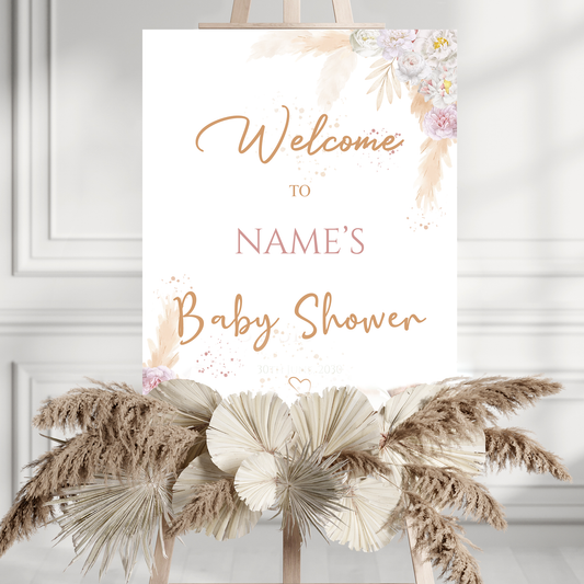 PAMPAS Baby Shower Welcome Board, A1, A2, A3 or A4, Gender Neutral Baby Shower Sign, Baby Welcome Sign, Baby Boy Baby Girl Shower, Party