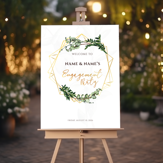 GEOMETRIC GREENERY Engagement Party Welcome Sign, A1, A2, A3 or A4, Engagement Party Signs, Engagement Decorations, Modern Engagement Party