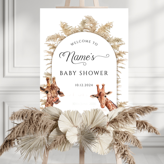 PAMPAS Giraffe Baby Shower Welcome Board, A1, A2, A3 or A4, Gender Neutral Baby Shower Sign, Baby Welcome Sign, Baby Boy Baby Girl Shower