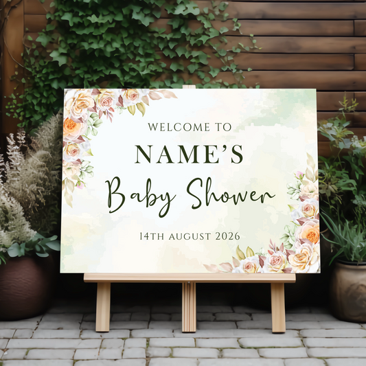 FLORAL Baby Shower Welcome Board, A1, A2, A3 or A4, Gender Neutral Baby Shower Sign, Baby Welcome Sign, Baby Boy Baby Girl Shower, Party