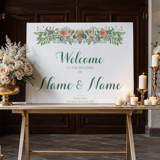 MEADOW Welcome Sign, Printed Sign A1 A2 A3 A4, Welcome Sign Order of the Day, Wildflowers Greenery Sign, Personalised Wedding Welcome Sign
