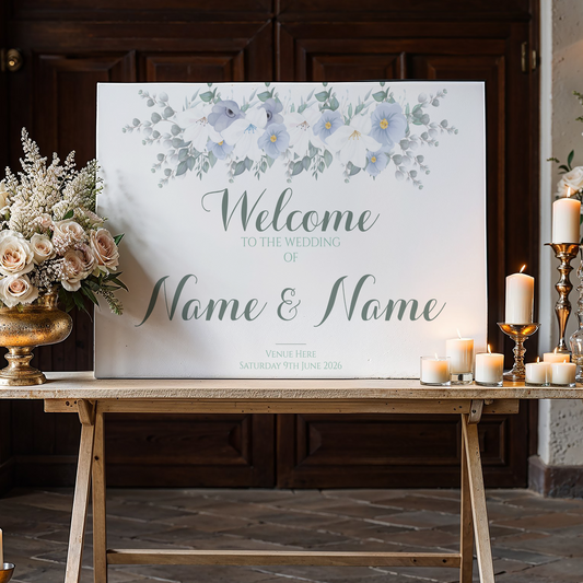 BLUE WINTER ROSES Welcome Sign, Printed Sign A1 A2 A3 A4, Welcome Sign Order of the Day, Winter Weddings, Personalised Wedding Welcome Sign