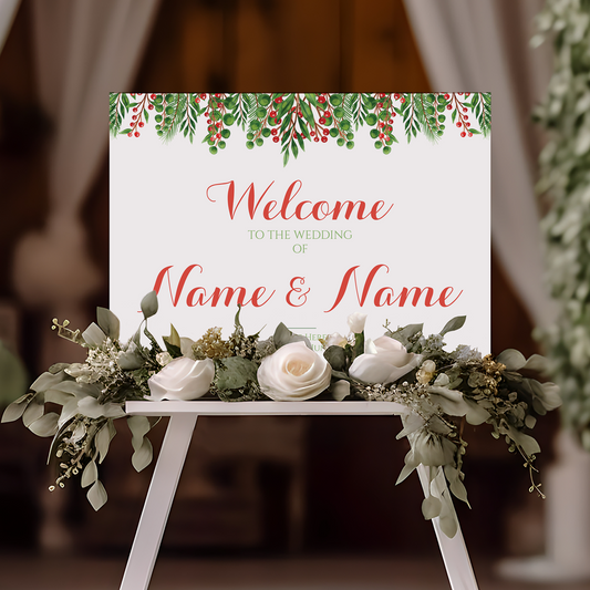 RED BERRY WINTER Welcome Sign, Printed Sign A1 A2 A3 A4, Welcome Sign Order of the Day, Winter Weddings, Personalised Wedding Welcome Sign