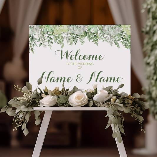 SUCCULENTS Welcome Sign, Printed Sign A1 A2 A3 A4, Welcome Sign Order of the Day, Greenery Foliage Sign, Personalised Wedding Welcome Sign