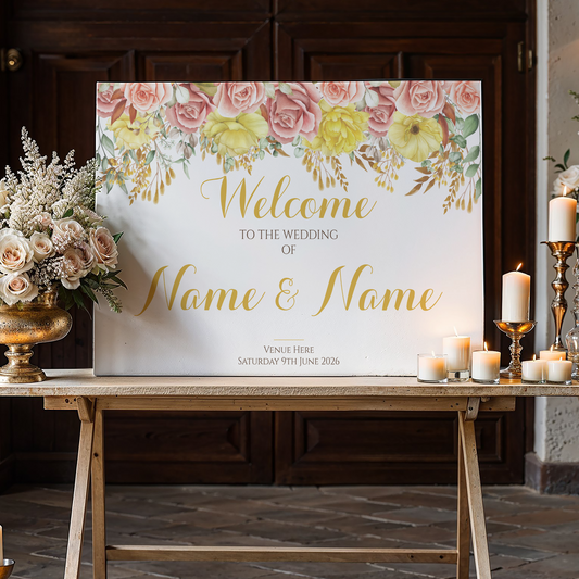 RUSTIC ROSES Welcome Sign, Printed Sign A1 A2 A3 A4, Welcome Sign Order of the Day, Terracotta Roses Sign, Personalised Wedding Welcome Sign
