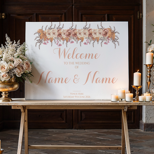 AUTUMNAL ROSES Welcome Sign, Printed Sign A1 A2 A3 A4, Welcome Sign Order of the Day, Orange Roses Sign, Personalised Wedding Welcome Sign
