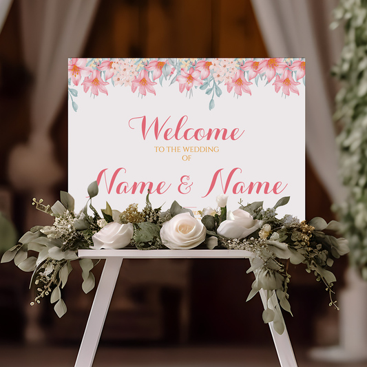 PINK LILY Welcome Sign, Printed Sign A1 A2 A3 A4, Welcome Sign Order of the Day, Oriental Pink Lilies, Personalised Wedding Welcome Sign
