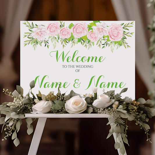PINK ROSES Welcome Sign, Printed Sign A1 A2 A3 A4, Welcome Sign Order of the Day, Floral Wedding Signs, Personalised Wedding Welcome Sign