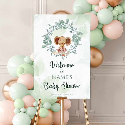 EUCALYPTUS Elephant Baby Shower Welcome Board, A1, A2, A3 or A4, Gender Neutral Baby Shower Sign, Baby Welcome Sign, Baby Boy Girl Shower