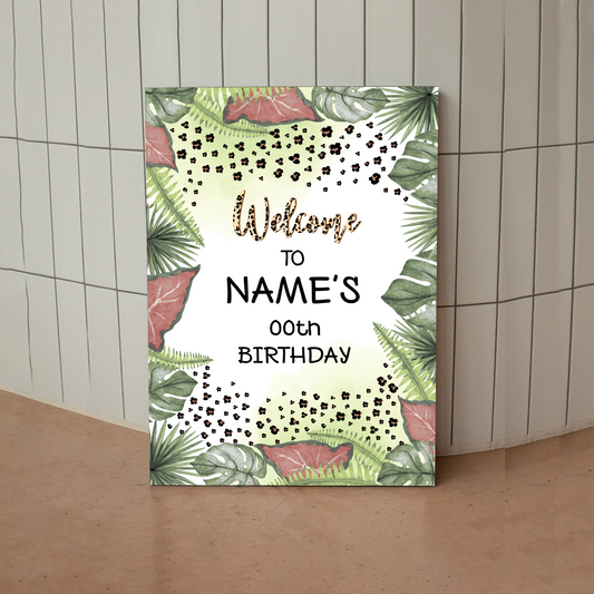 LEOPARD PRINT Birthday Party Welcome Sign, A1, A2, A3 or A4, Birthday Party Signs, Birthday Decorations, Boys Girls Kids Birthday Party Sign