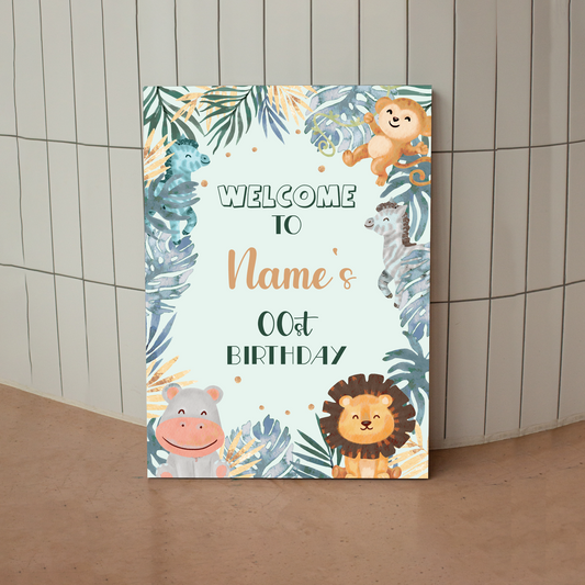 ANIMAL SAFARI Birthday Party Welcome Sign, A1, A2, A3 or A4, Birthday Party Signs, Birthday Decorations, Boys Girls Kids Birthday Party Sign