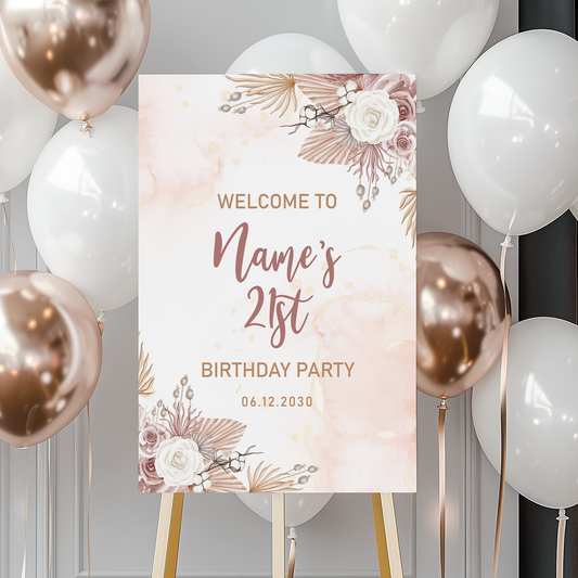PAMPAS Birthday Party Welcome Sign, A1, A2, A3 or A4, 16th 18th 21th Birthday Party Signs, Birthday Decorations, Adults Birthday Party Sign