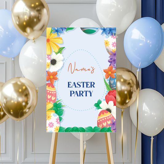EASTER PARTY Welcome Sign, A1, A2, A3 or A4, Easter Bunny Egg Hunt Party Signs, Easter Decorations, Children's Easter Party Sign 0403