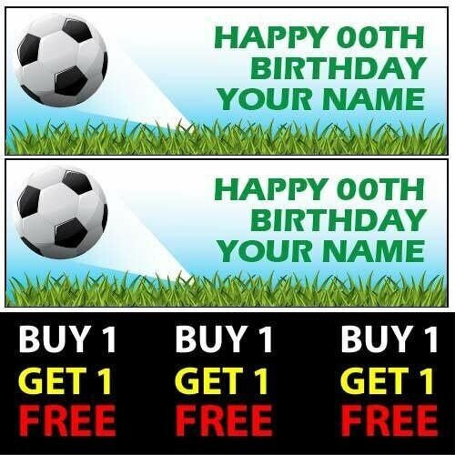 Set of 2 Personalised Green Football Birthday Banners Any Age Any Name 100gsm Kids Boys Girl Party