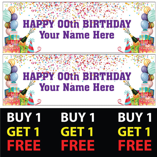 Set of 2 Personalised With Purple Text Birthday Banners - 16th 18th 21st 30th 40th 50th Birthday Party - Celebration - Occasion