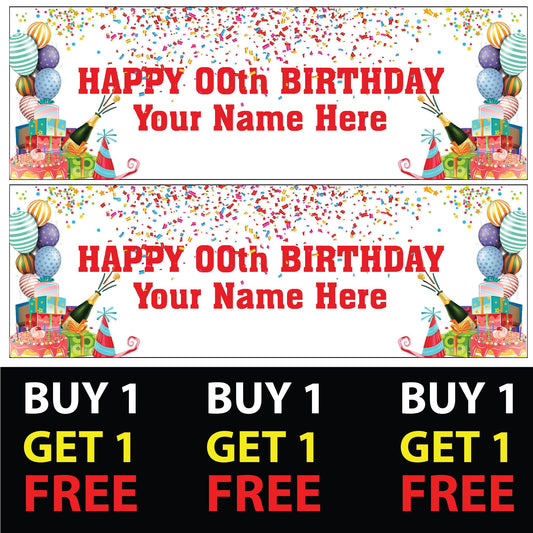 Set of 2 Personalised With Red Text Birthday Banners - 16th 18th 21st 30th 40th 50th Birthday Party - Celebration - Occasion