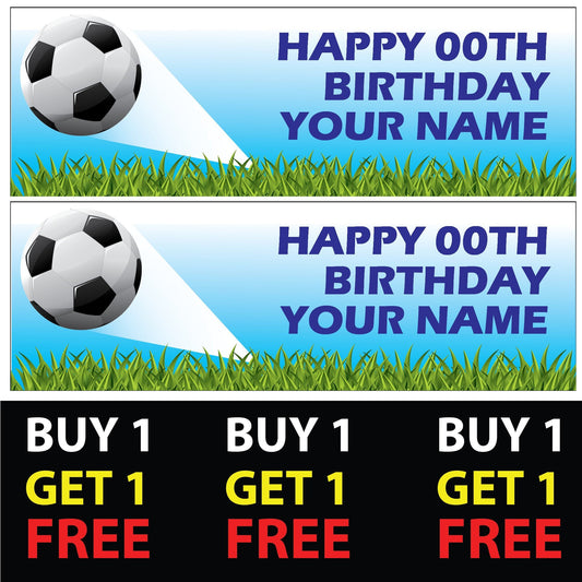 Set of 2 Personalised With Blue Text Football Birthday Banners - Birthday Party - Celebration - Occasion - Football Fans