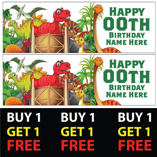 Set of 2 Personalised Dinosaur V2 With Green Text Birthday Banners - Birthday Party - Celebration - Occasion