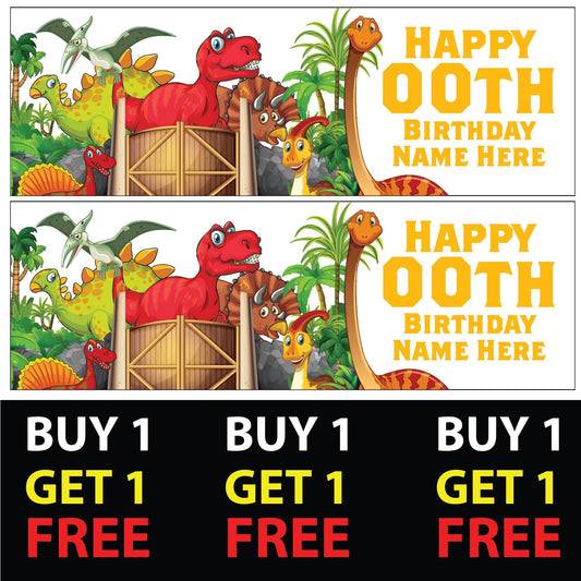 Set of 2 Personalised Dinosaur V2 With Yellow Text Birthday Banners - Birthday Party - Celebration - Occasion