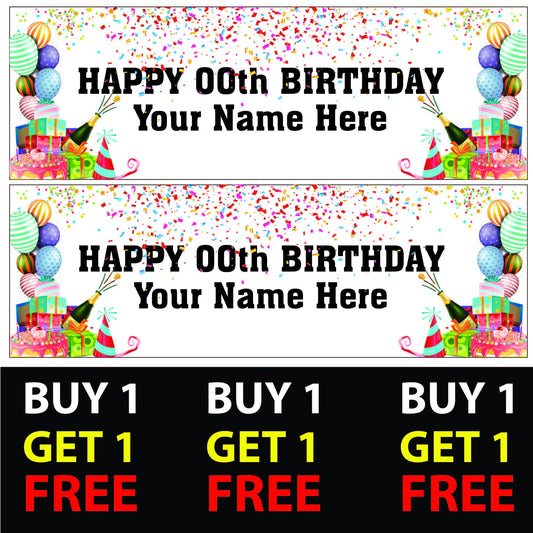 Set of 2 Personalised With Black Text Birthday Banners - 16th 18th 21st 30th 40th 50th Birthday Party - Celebration - Occasion