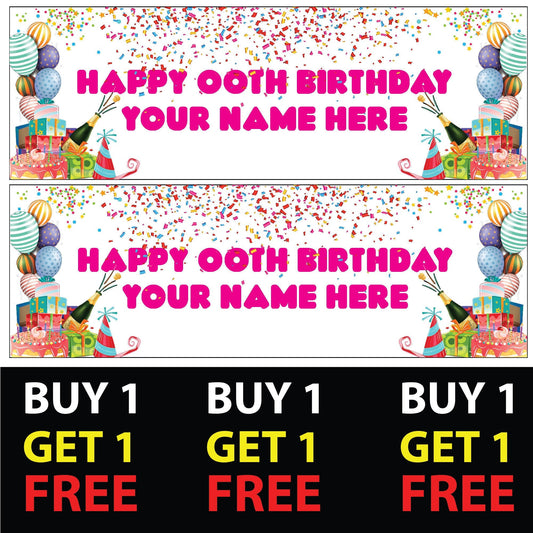Set of 2 Personalised With Pink Text Birthday Banners - 16th 18th 21st 30th 40th 50th Birthday Party - Celebration - Occasion