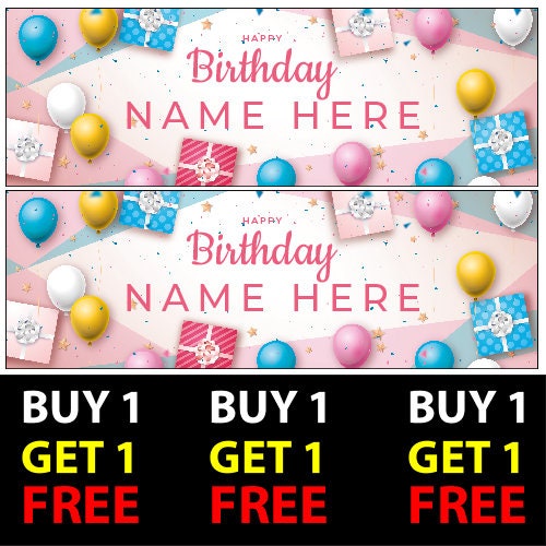 Set of 2 Personalised Happy Birthday Banners Any Age Any Name 100gsm Kids Boys Girl Party Wall Decor V6