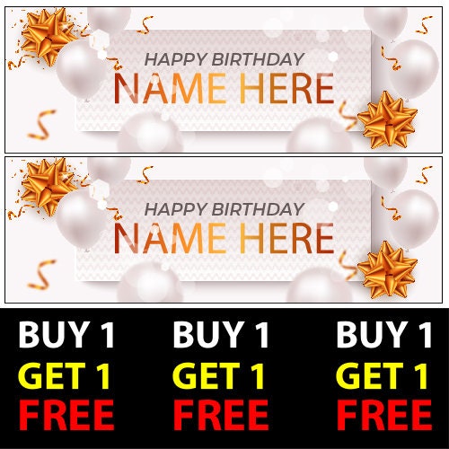 Set of 2 Personalised Happy Birthday Banners Any Age Any Name 100gsm Kids Boys Girl Party Wall Decor V7