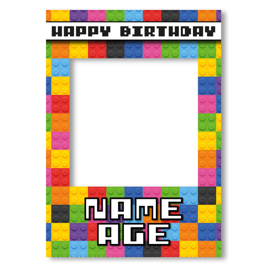 PERSONALISED SELFIE FRAME 0011 Name Age Building Blocks Toys Colours Selfie Frame Props Kid Party Birthday Decoration 0011