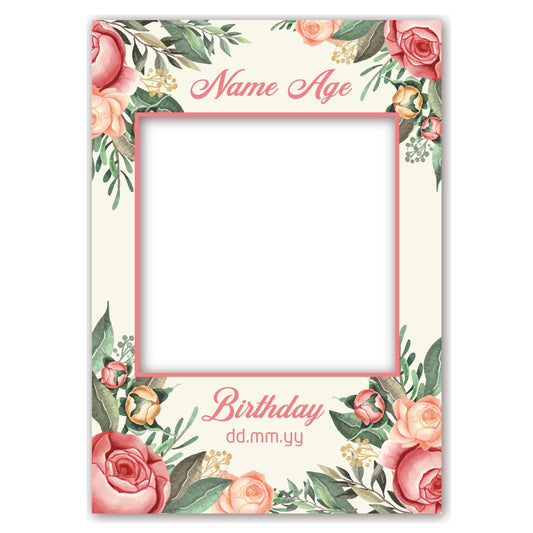 PERSONALISED SELFIE FRAME 0014 Name Age And Date Flowers Floral Selfie Frame Props Kid Party Birthday Decoration 0014