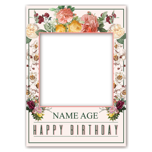 PERSONALISED SELFIE FRAME 0016 Name Age Flowers Floral Selfie Frame Props Kid Party Birthday Decoration 0016