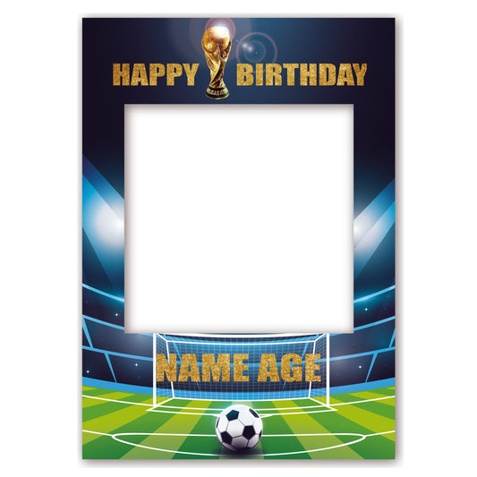 PERSONALISED SELFIE FRAME 0003 Name Age Football Selfie Frame Props Kids Party Birthday Decoration Deco 003