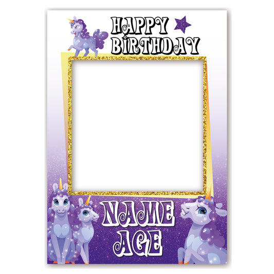 PERSONALISED SELFIE FRAME 007 Name Age Unicorn Unicorns Purple Selfie Frame Props Kid Party Birthday Decoration 007