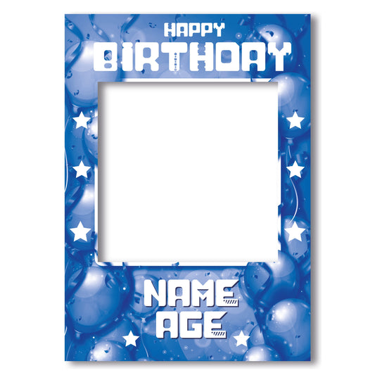 PERSONALISED SELFIE FRAME 0019 Name Age Blue Balloons Stars Selfie Frame Props Kid Party Birthday Decoration 0019