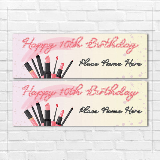 Set of 2 Personalised Make Up Party Birthday Banners 16th 18th 21st 30th 40th 50th Birthday Party Celebration Birthdays for Girls Women Pamper
