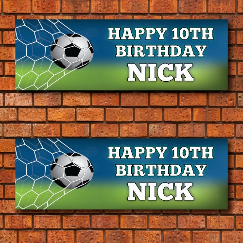 Set of 2 Personalised Football Birthday / Party Banners - Sports Games Goal Footballer Kids Party Supplies Birthday Banners Children