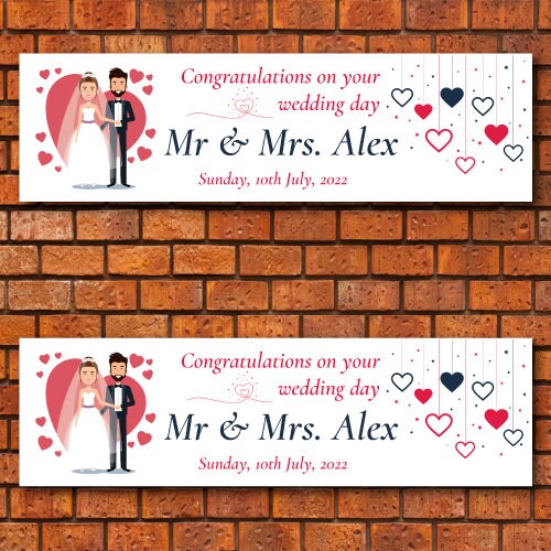 Set of 2 Personalised Wedding Banners - Congratulations On Your Wedding Day - Reception Party - Celebration - Occasion BBAN-0528