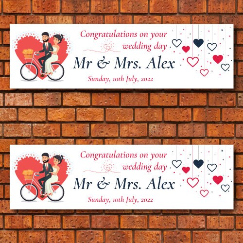 Set of 2 Personalised Wedding Banners - Congratulations On Your Wedding Day - Reception Party - Celebration - Occasion BBAN-0529