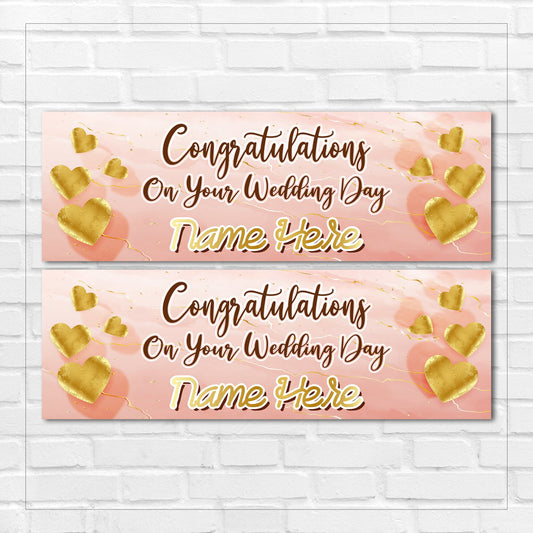 Set of 2 Personalised Wedding Banners - Congratulations On Your Wedding Day - Reception Party - Celebration - Occasion BBAN-0375