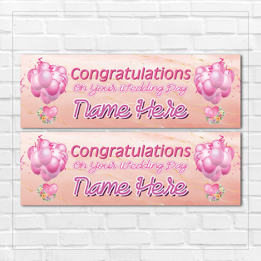 Set of 2 Personalised Wedding Banners - Congratulations On Your Wedding Day - Reception Party - Celebration - Occasion BBAN-0378